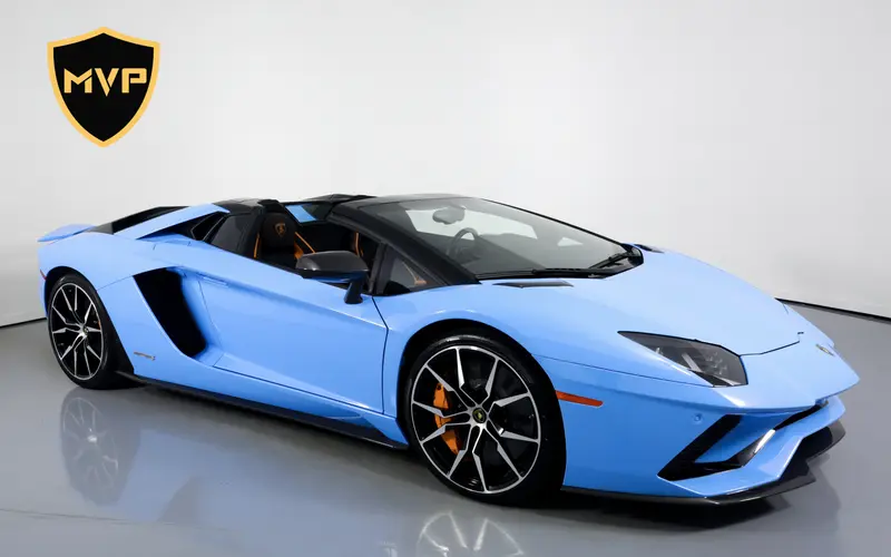 2023 Lamborghini Aventador S Roadster, Blu Cepheus exterior, for rent in Miami