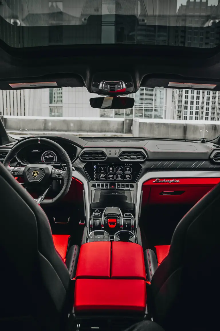 Lamborghini Urus interior with red leather